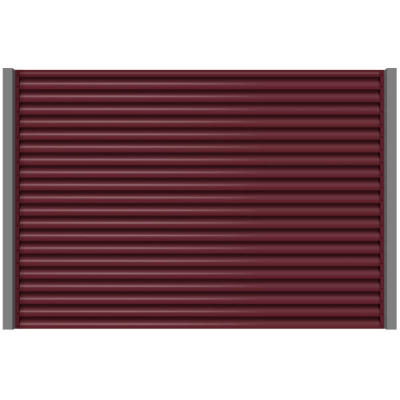Секция забора жалюзи из ламелей еврожалюзи RAL3005 Красное Вино красная полиэфирная эмаль с металлическими столбами анфас
