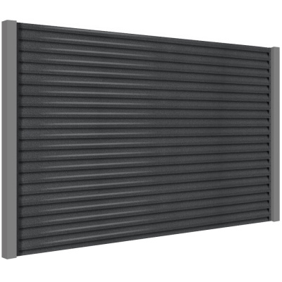 Секция забора жалюзи из ламелей еврожалюзи RAL7024 Серый Графит Стальной Бархат с металлическими столбами