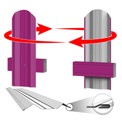 Штакетник металлический ЭКО М-образный 95мм RAL4006 Пурпурный фото крепления
